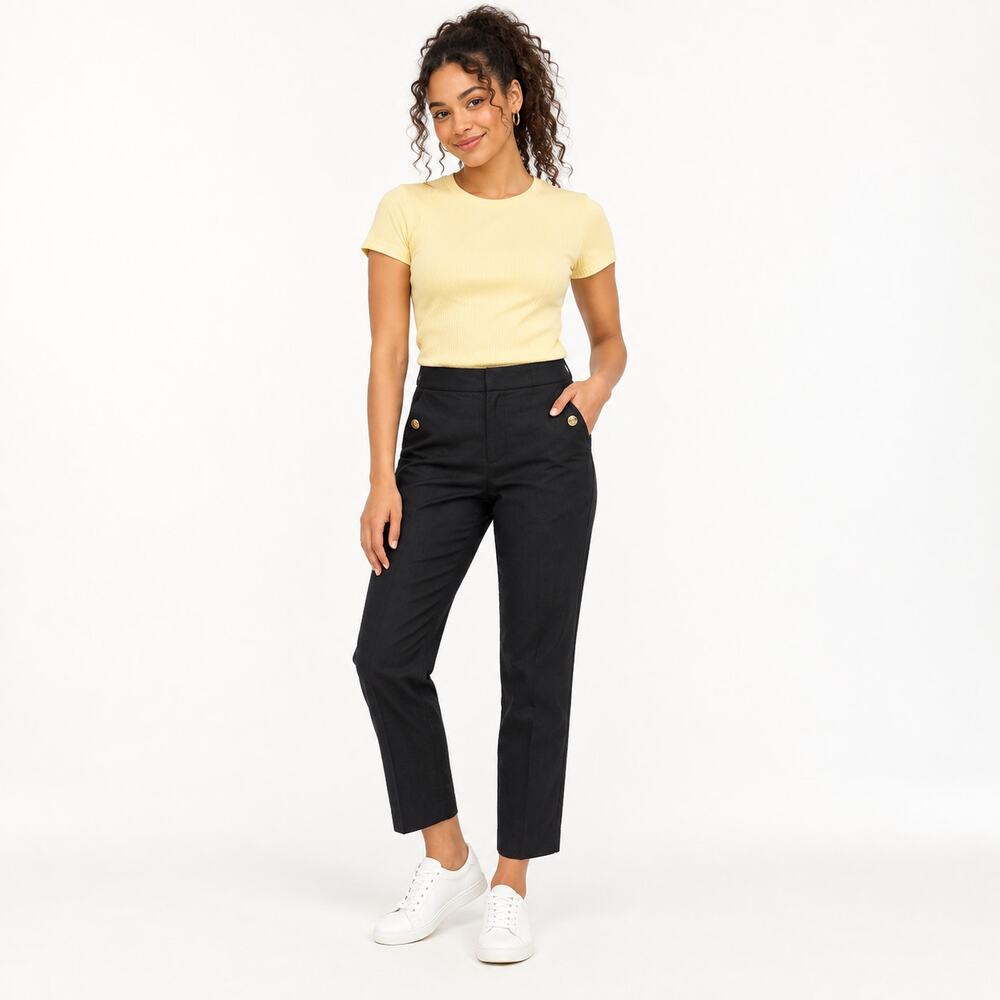 J.Crew Pants WMNS 14 Black Sailor Straight Leg Elastic Waist Linen Blend Coastal